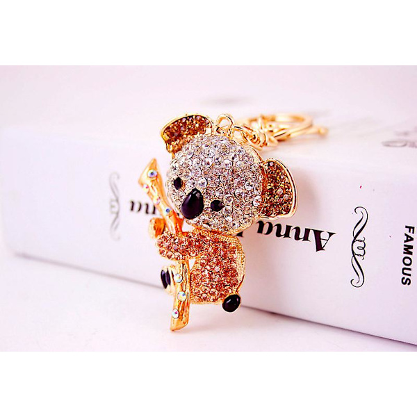 Koala Nyckelringar med Strass, Kristall Nyhet Djur Nyckelring Koala Björnen Legering Strass Kristall Metall Hänge Liten Present, 1pcD- peach