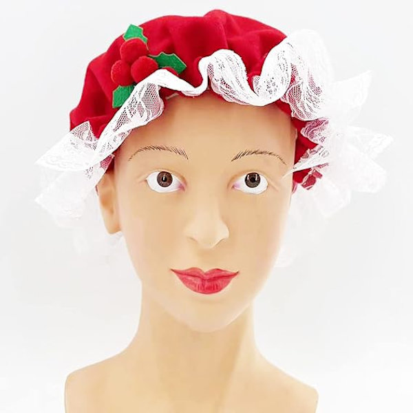 Fru Claus hatt kostym för kvinnor jul tomten mopp spets vit trim mössa för jul nyår festlig cosplay