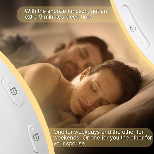 Väckarklocka, LED Wake-up Light Simulerar Soluppgång och Solnedgång, 2 Alarm, 20 Ljusstyrkenivåer, 7 Färgade Ljus