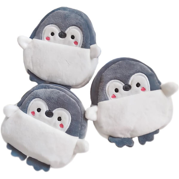 3PCS Söt Kawaii Djur Plånböcker för Tonårsflickor Liten Myntväska Mini Plysch Plånböcker Sminkväska för Kvinnor med Dragkedja Pingvin No small package