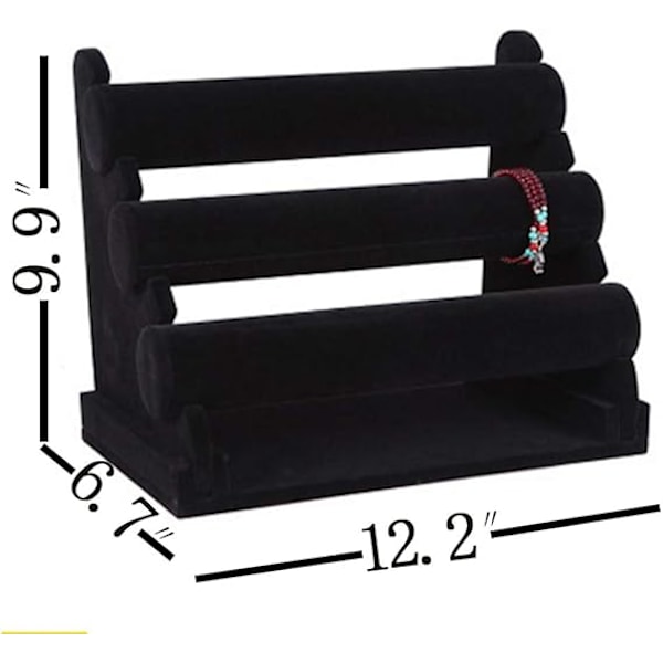 Sort Fløjl Armbånd & Halskæde Smykke Display 3 Tier