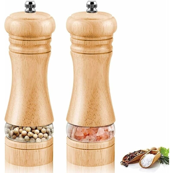 Salt and Pepper Mill, Set of 2 Wooden Salt and Pepper Mill, Manual Salt and Pepper Mill, Adjustable Ceramic Spice Grinder, Salt and Pepper Shaker