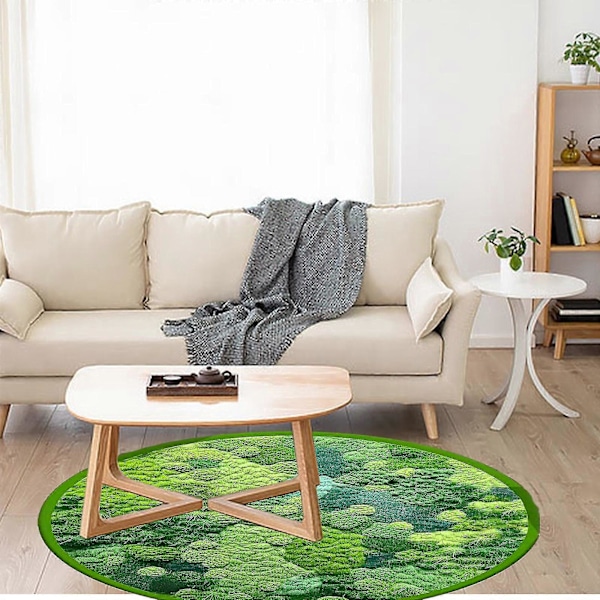 Rundt Grønt Mos Tæppe, Imitation Cashmere, Gulvmåtte Til Soveværelse Og Stue, Skridsikker Balkon Hængekurv Gulvmåtte, Sengetæppe Til Seng
