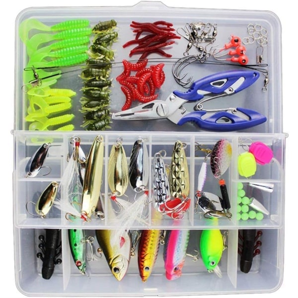 Fiskedrag, 101 stycken fiskedrag kit tillbehör konstgjorda beten fiskeartiklar inklusive fiskebox