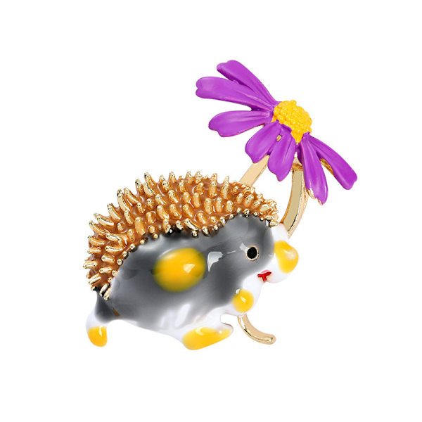 Söt Igelkott Brosch Vacker Håll Blomma Igelkott Brosch För Kvinnor Djur Smycken Tillbehör Kläder Dekoration Kavajslag Stift Purple