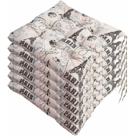 Sett med 6 stolputer 40x40 cm – Polyester og naturlig bomull – Kan maskinvaskes – Sikker passform med integrerte bånd