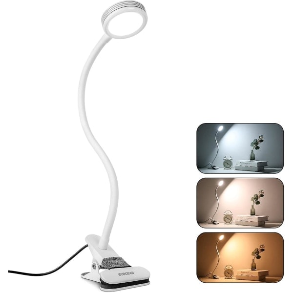 Dimbar LED skrivbordslampa med klämma - 3 lägen och 9 dimningsnivåer, flexibel klämma