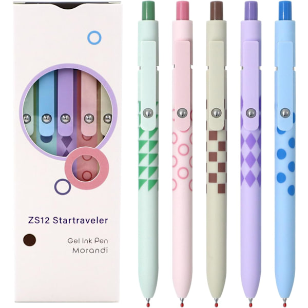 Gelpen, 0,7 mm Sort Blækpen, Tilbagetrækkende Fin Spids Glat Skrivepen til Journal Noter, Sød Kontor Skoleforsyninger Gave til Drenge og Piger 5 Pcs Geometric