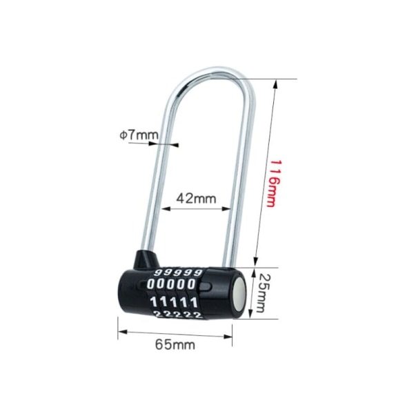 5-sifret kombinasjonslås - Heavy Duty 148 mm lås - Enkel å bruke og tilbakestille - Liten hengelås for skap