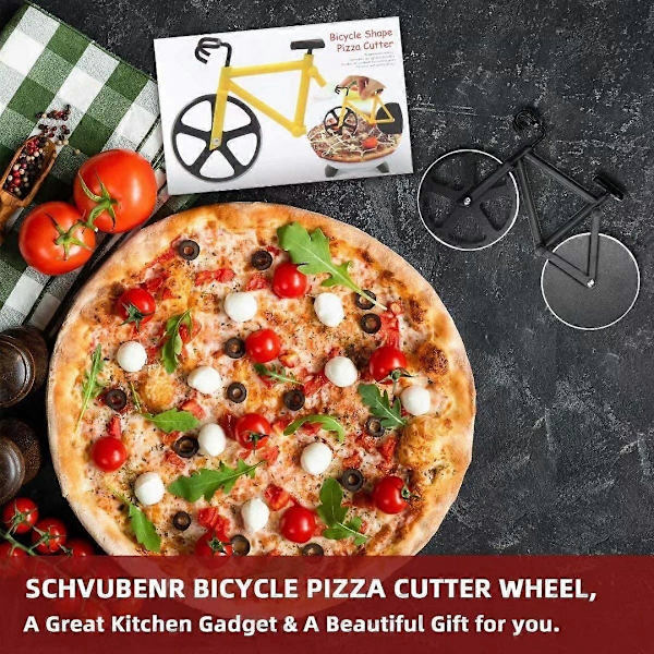 Polkupyörän pizzaleikkuri - Hauskoja tupaantuliaisia miehille - Pyörän pizzaleikkuri - Hienoja keittiölahjoja - Ruostumattomasta teräksestä valmistettu pizzaleikkuri - (Musta)