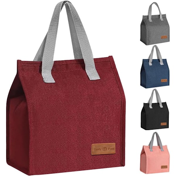 Lunsjposer for Kvinner Menn, Bærbar Isolerende Lunsjpose Vannresistent Lekkasjesikker Lunsjboks Tote Bag for Barn Jenter Gutter Voksne Red