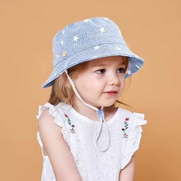 Justerbar solhatt for barn - pustende strandhatt for gutter og jenter Star Light Blue