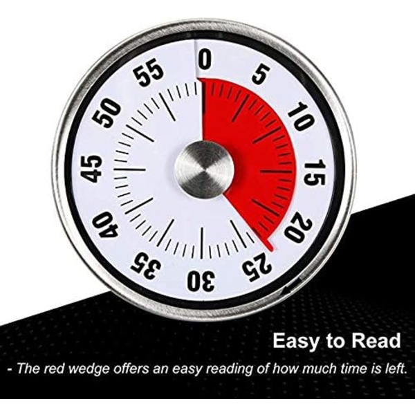 Magnetisk Mekanisk Kjøkken Timer - Nedtellingstimer 60 Minutter Visuell Tidshåndteringsverktøy Baking Matlaging Dampende