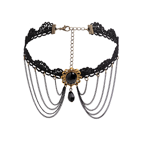 Gothic Blonde Choker Halskjede Svart Rhinestone Anheng Halskjede Hul Choker Halskjeder for Kvinner 3