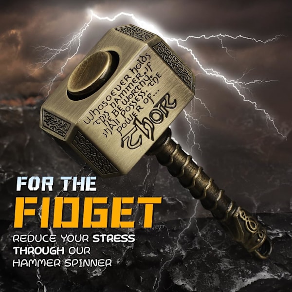 Fidget Spinner i mässing, metallleksaker, present till barn och vuxna, Tors hammare Finger Hand Spinner (2-pack)