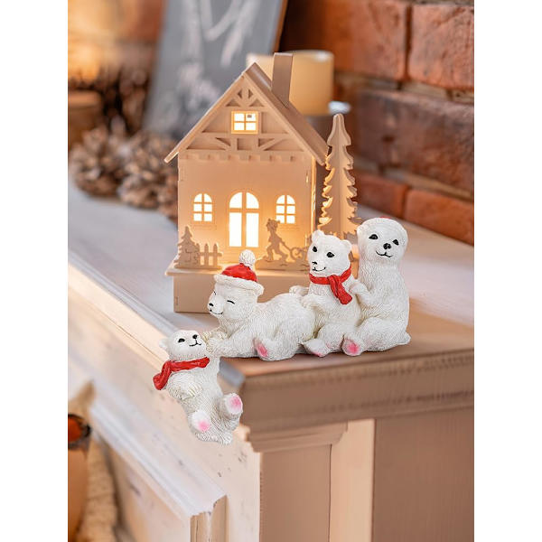 Julebordhjørnedekorasjon, Mini Julefigurer Julepynt til Hylle Skrivebord Bord Harpiksstatuer Julegave White