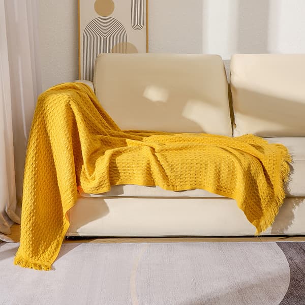 Våffelfiltar, sofffiltar, stickade filtar, luftkonditioneringsfiltar Ginger yellow