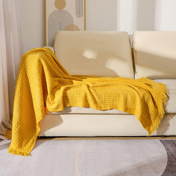 Vaffeltepper, sofatepper, strikkede tepper, luftkondisjoneringstepper Ginger yellow