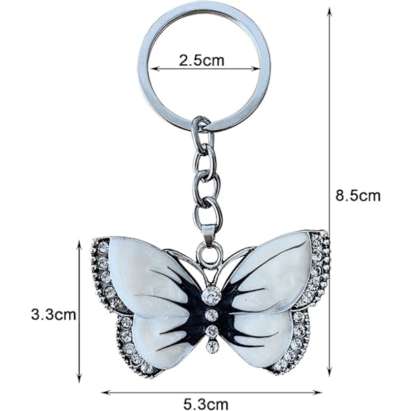 Nøglering til Piger Kvinder Butterfly Nøglering Krystal Butterfly Vedhæng Nøglering Nøglering Charm Bil Taske Tegnebog Hængende White