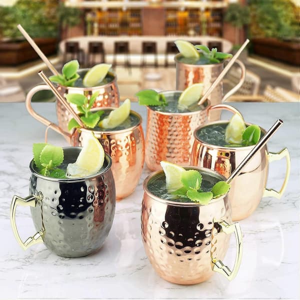 Moscow Mule Mugg-Set med 2 Hammrade Koppar-Rostfritt Stål Foder-3,7\" Diameter x 4\" Hög (Roséguld)