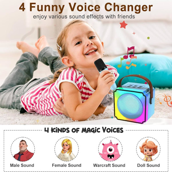 Børne Karaoke Maskiner med 2 Mikrofoner, Bærbar Bluetooth Højttaler med Farverige LED Lys, Stemmeændring, Mini Karaoke Maskine til Fødselsdagsgaver Blue