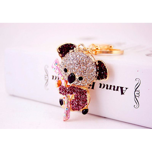 Koala Nyckelringar med Strass, Kristall Nyhet Djur Nyckelring Koala Björnen Legering Strass Kristall Metall Hänge Liten Present, 1pcD- purple