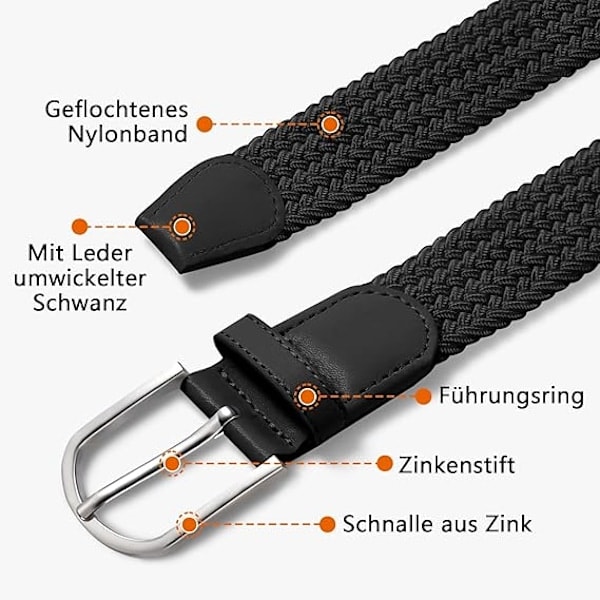 Herrebælte, Elastisk Flettet Bælte Unisex Mænd Kvinder Flettet Elastisk Strækvævet Bælte 33mm (1,25\"), Længde 42\" (107cm) Passer Talje 33\"-36\"