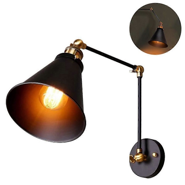 E27 Industri Væglampe Justerbar Drejearm Væglampe Vintage Soveværelse Væglamper Sengelampe Black