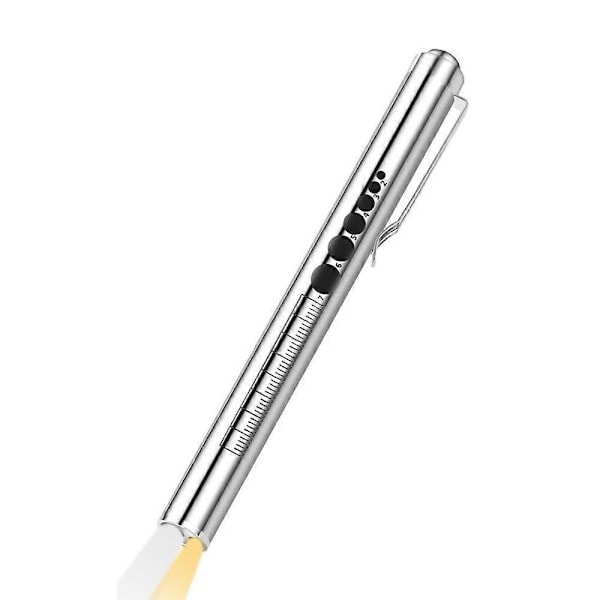 Pen Light, Genanvendelig LED Pen Light til Studerende Læger Sygeplejersker med 2 Lys Kilder, USB Genopladelig, Varmt Lys og Hvidt Lys, Lommeclips Silver