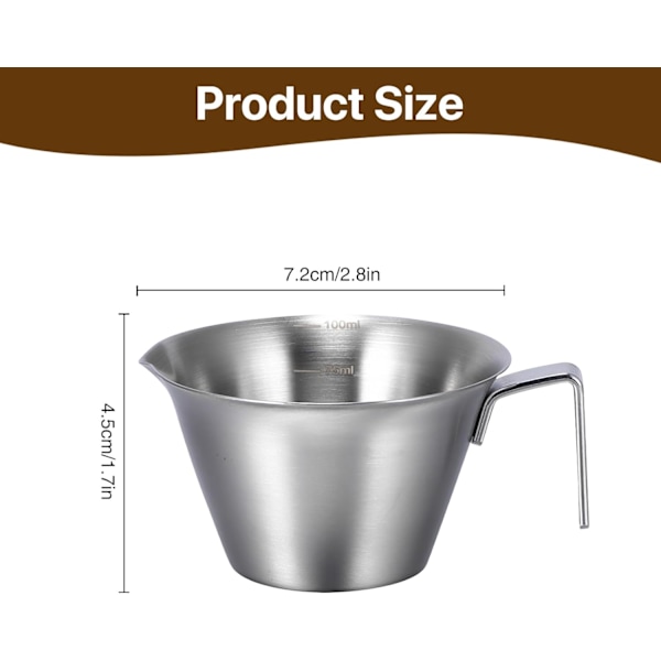 Espressokoppar, 2-pack rostfritt stål espressomätkopp med skalmarkering och örnnäbb, 100 ml espressohällningskopp Barista-kaffetillbehör