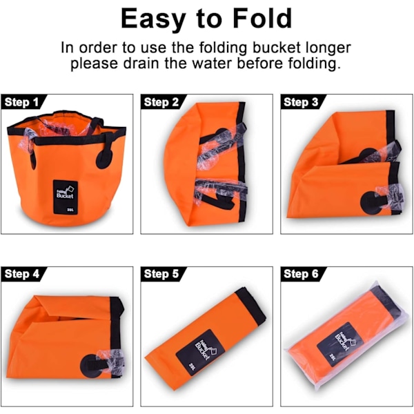 Foldbar bøtte - Sammenleggbar campingoppbevaringsbeholder Sammenleggbar bøtte 12L Bærbar lett bøtte for camping, reiser, fiske, båtliv og hagearbeid 20l Orange