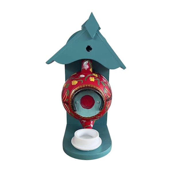 Fuglehus og foringsautomat, fuglehus og fuglematere i vintage stil for utendørs bruk, tekanne-tekkoppdesign, hagevegghengende harpiksdekorasjon Red