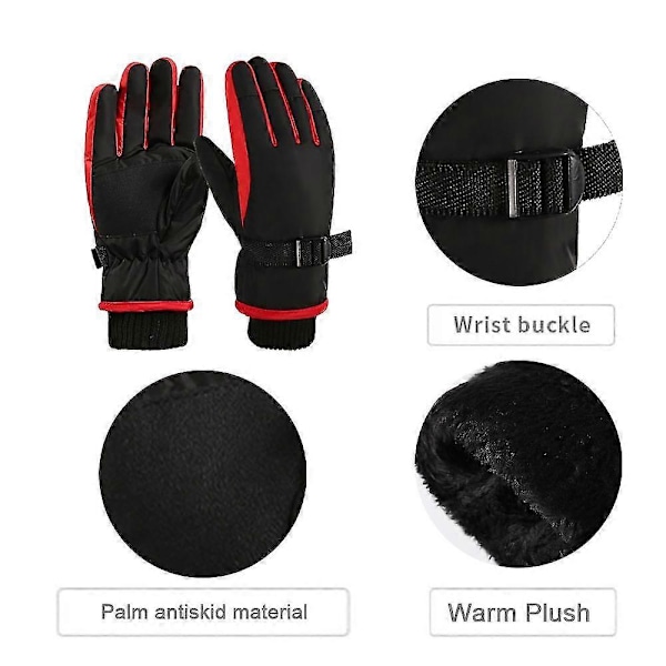 Vinterhandskar för barn, snö- och skidhandskar, ungdomshandskar för kallt väder för skidåkning Black