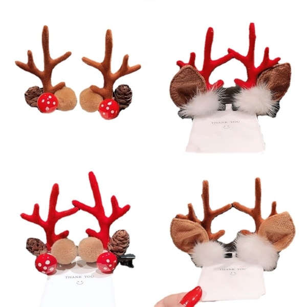 4 pairs of Christmas reindeer antler hair clips, hair pins with, ZQKLA