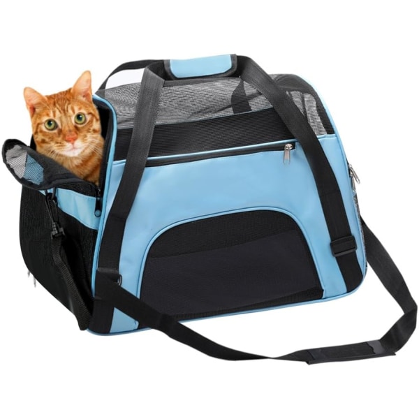 Soft Sided Pet Carrier for Dogs and Cats Travel Bag for Small Animals, Mesh Top and Sides, Blue