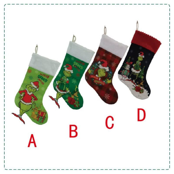 Grinch Jule-Strømpe Sæt af 4, Grinch Monster Julegavepose, Sjov Juleovnsophæng