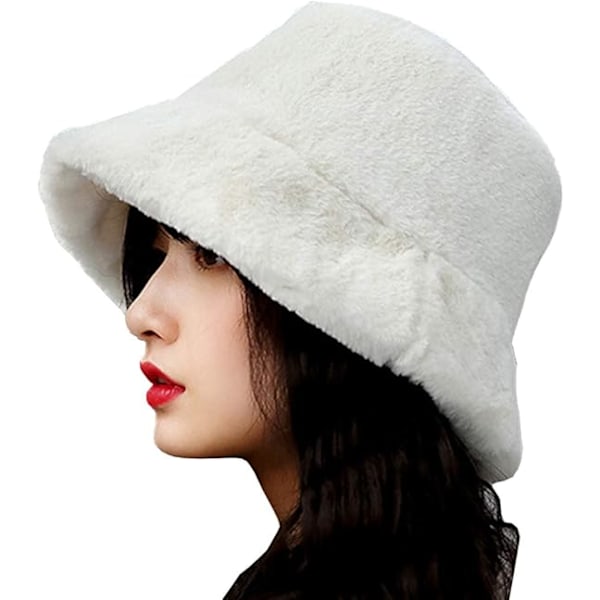 Dam trendig hinkmössa mjuk fuskpäls fluffig tjock bred brätte härlig vinter varm hatt för flickor White One Size