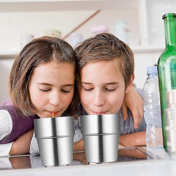 4 stk. Premium rustfrie stålbeger, 150 ml uknuselige metallbeger, stablebare drikkebeger, isolert stablebart dobbelt rustfritt stålkopp for reise