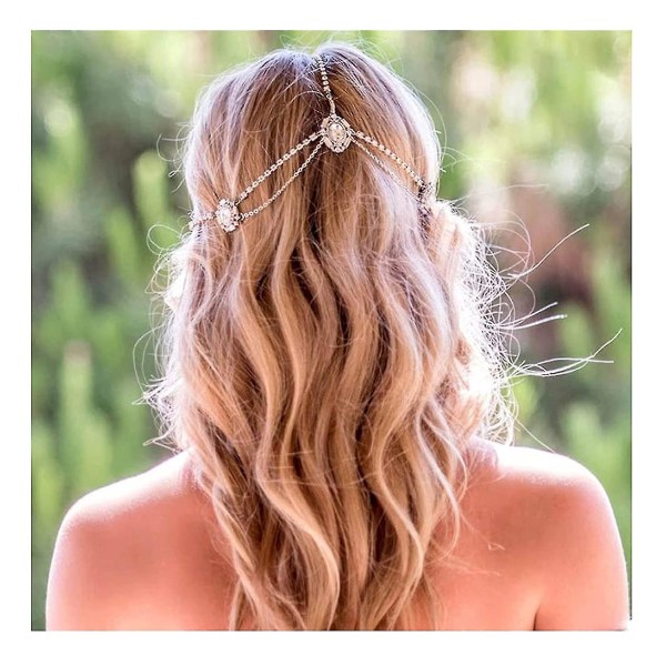 Rhinestone Drop Head Chain Tiara Crystal Forehead Band Wedding Bridal Hair