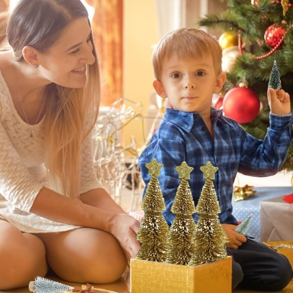 Mini Gyllene Julgranar Dekorationer Konstgjorda Stjärna Jul