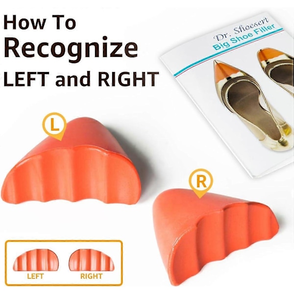Kengän täytepalat löysiin kenkiin, varpaiden täytepalat tekevät kengistä sopivat, puolikoon pohjalliset kengän koon pienentäjä naisille - 2 paria 2Pairs Orange pointed