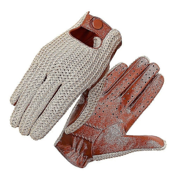 Modedrivhandskar Äkta fårskinns läderhandskar Herrar Håll Varma Stickade Vantar Beige XL