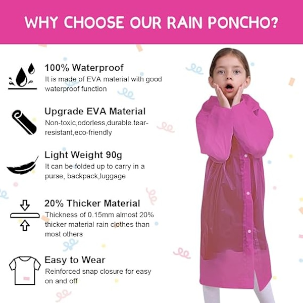 1PCS Barn Regnrock för Flickor Pojkar, Barn Bärbar Regnrock Regn Poncho Barn Vattentät Pink