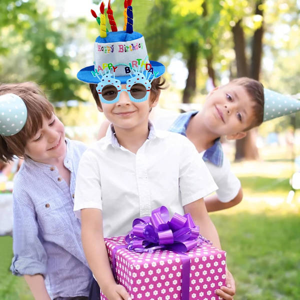Grattis på födelsedagen-hatt, födelsedagshätt med födelsedagsbrillor, plyschig grattis på födelsedagen-tårta-hatt för födelsedagsfest, glasögon för flickor, vuxna, festdekoration Blue