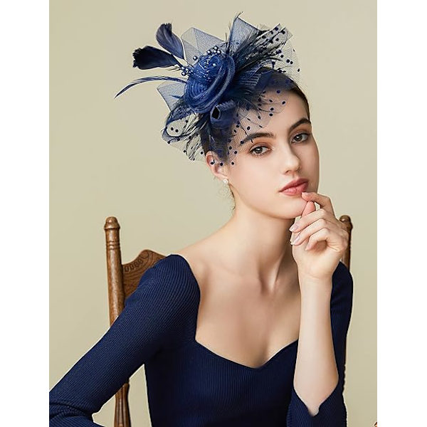 Nätfjäder Fascinator Blomma Hårclips Fascinator Hatt Brud Huvudbonad Bröllop Kyrka Te Party Derby Hattar Race Hattar Dark Blue