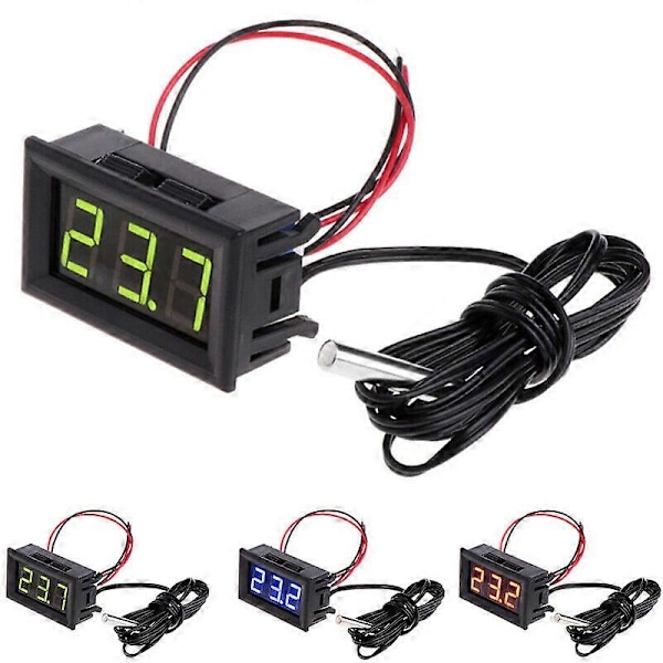 2/4-pakning Digitalt LCD Termometer Temperaturmåler med Vanntett Sensorprobe Kjøleskap Black 4PCS