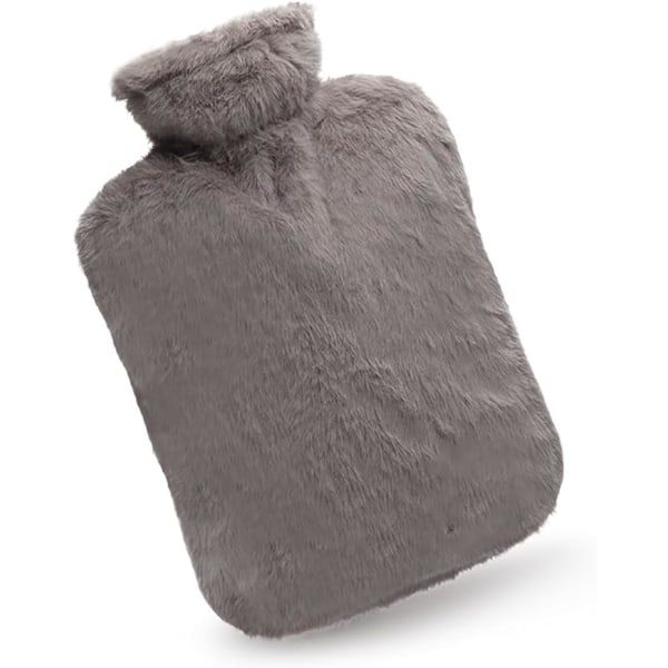 Kuumvesipullo Kannella, 2L PVC Kuumvesipussi Kaula-, Olkapääkipuun ja Käsille, Kuukautiskipuun, Lämpökompressille ja Kylmähoidolle (Harmaa)