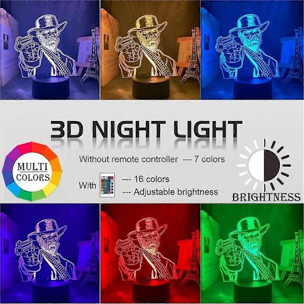 SBSG EKfperu LED nattlys - 3D illusjonslys - Red Dead Redemption 2 gave - akryl 3D lampe for spillrom dekor nattlys RDR2 Arthur Morgan figur