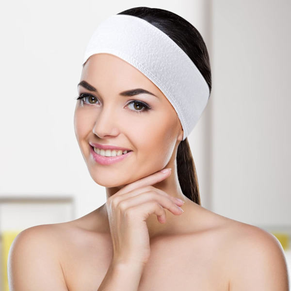 Ansiktshårband - 2 st sminkbandage huvud dusch sport frottéhårband justerbar stretchhandduk med magiskt band White+White