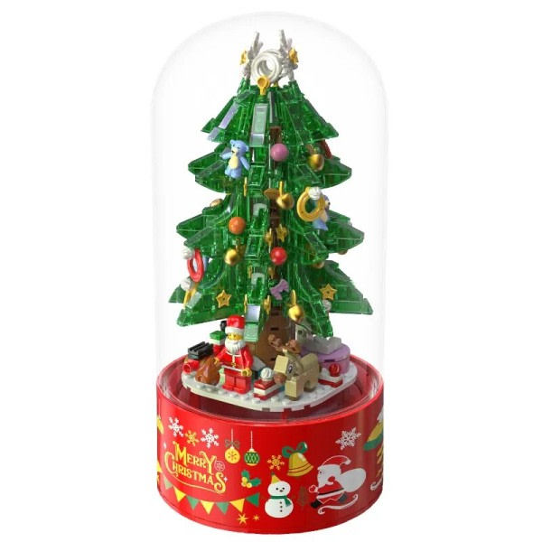 Julmusikask med julgran Byggklossar DIY Dockhus Nyår Tomte